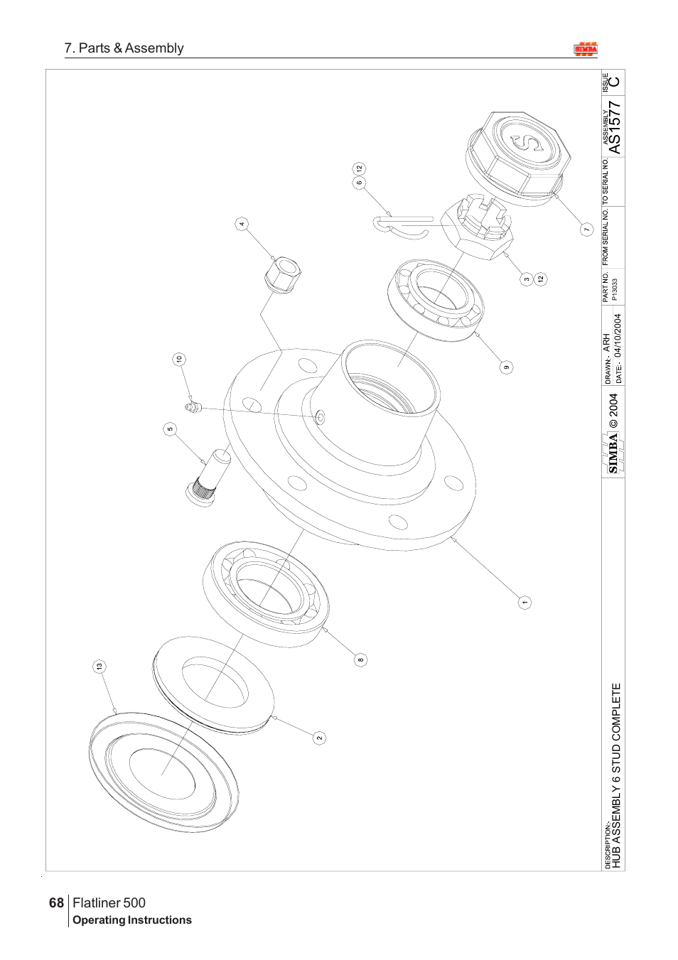 Cas 157 7, Flatliner 500, 68 7. parts & assembly | Great Plains Flatliner 500 2009 Assembly Instructions User Manual | Page 36 / 70