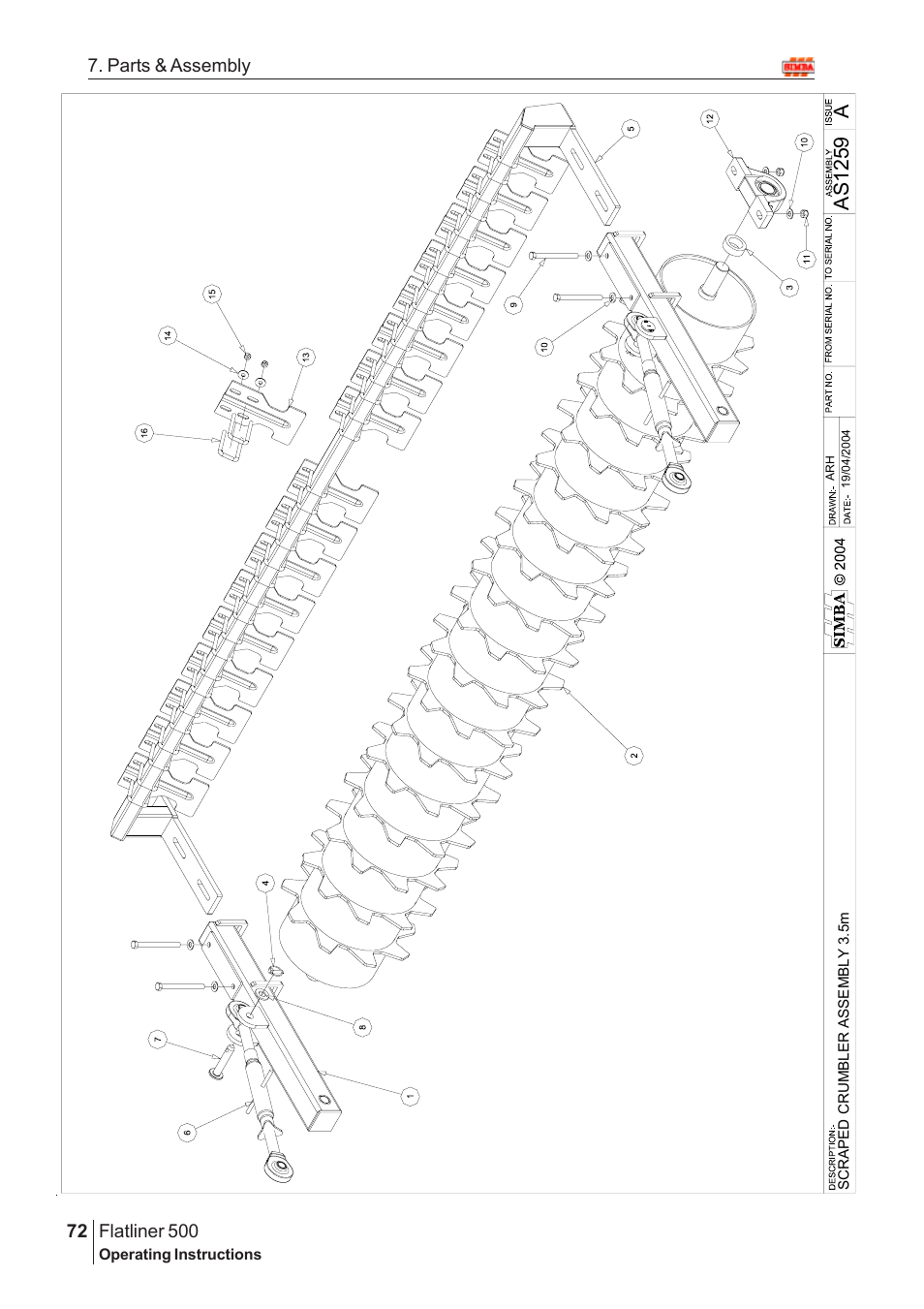 Aas 1259, Flatliner 500, 72 7. parts & assembly | Great Plains Flatliner 500 2009 Assembly Instructions User Manual | Page 40 / 70