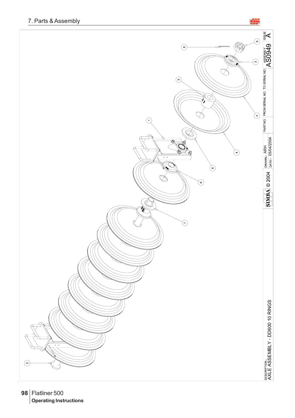 Aas 0949, Flatliner 500, 98 7. parts & assembly | Great Plains Flatliner 500 2009 Assembly Instructions User Manual | Page 66 / 70