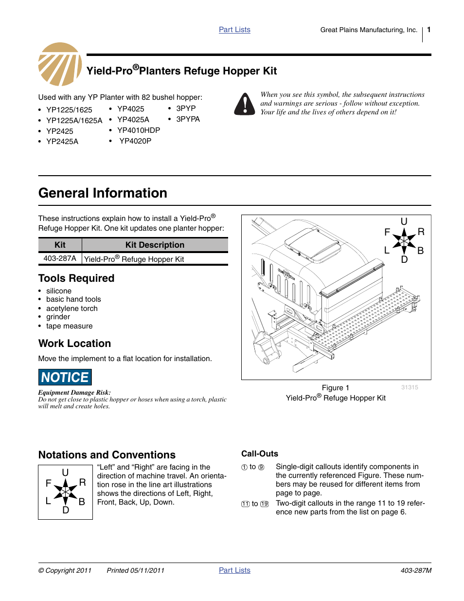 Great Plains Yield-Pro Planters Refuge Hopper Kit User Manual | 6 pages