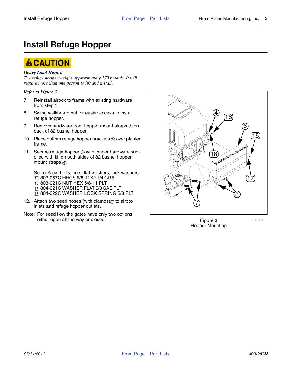 Install refuge hopper | Great Plains Yield-Pro Planters Refuge Hopper Kit User Manual | Page 3 / 6