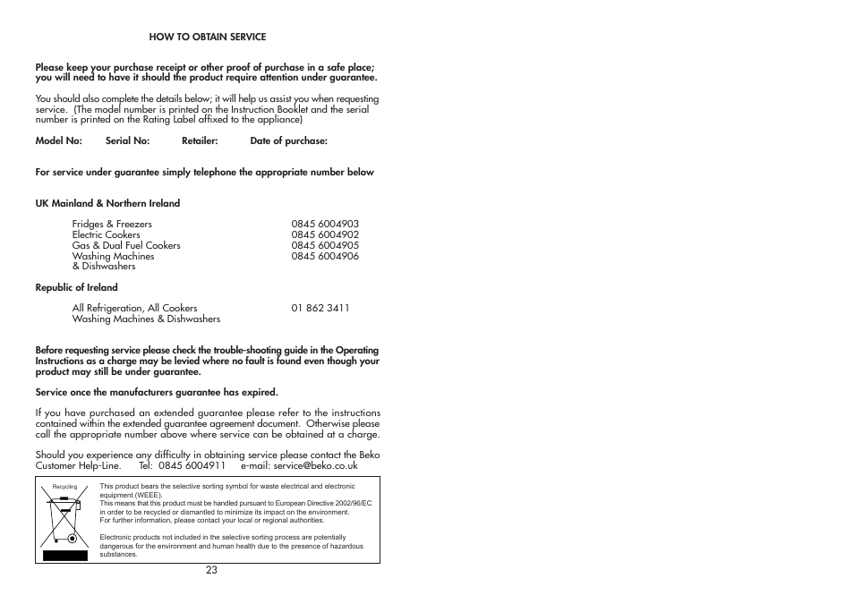 Beko BC50F User Manual | Page 13 / 13