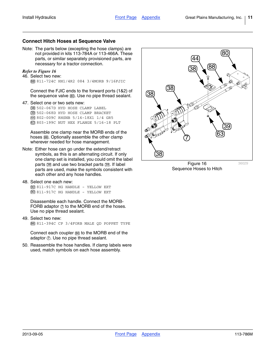 Connect hitch hoses at sequence valve | Great Plains 2525P Assembly Instructions User Manual | Page 11 / 20