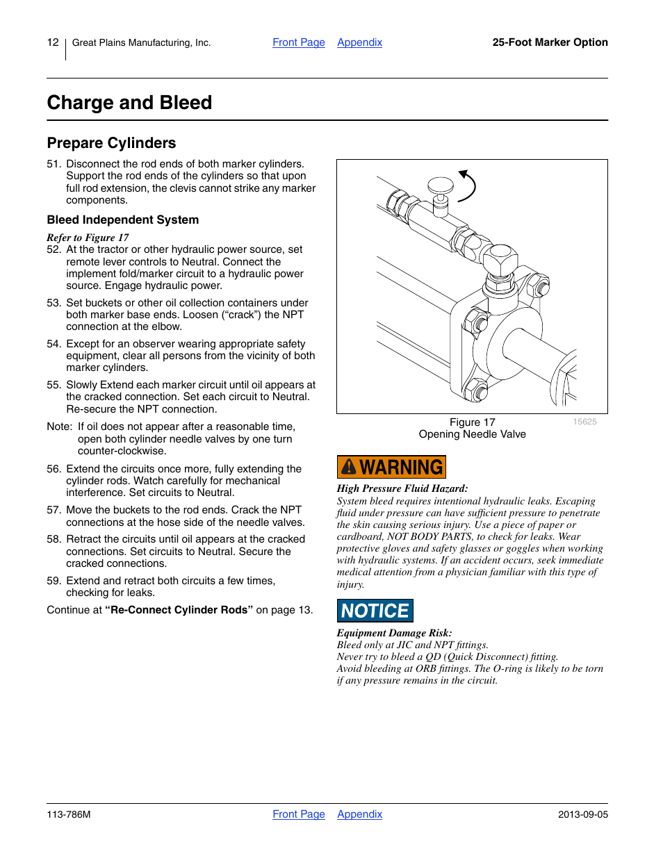 Charge and bleed, Prepare cylinders, Bleed independent system | Great Plains 2525P Assembly Instructions User Manual | Page 12 / 20