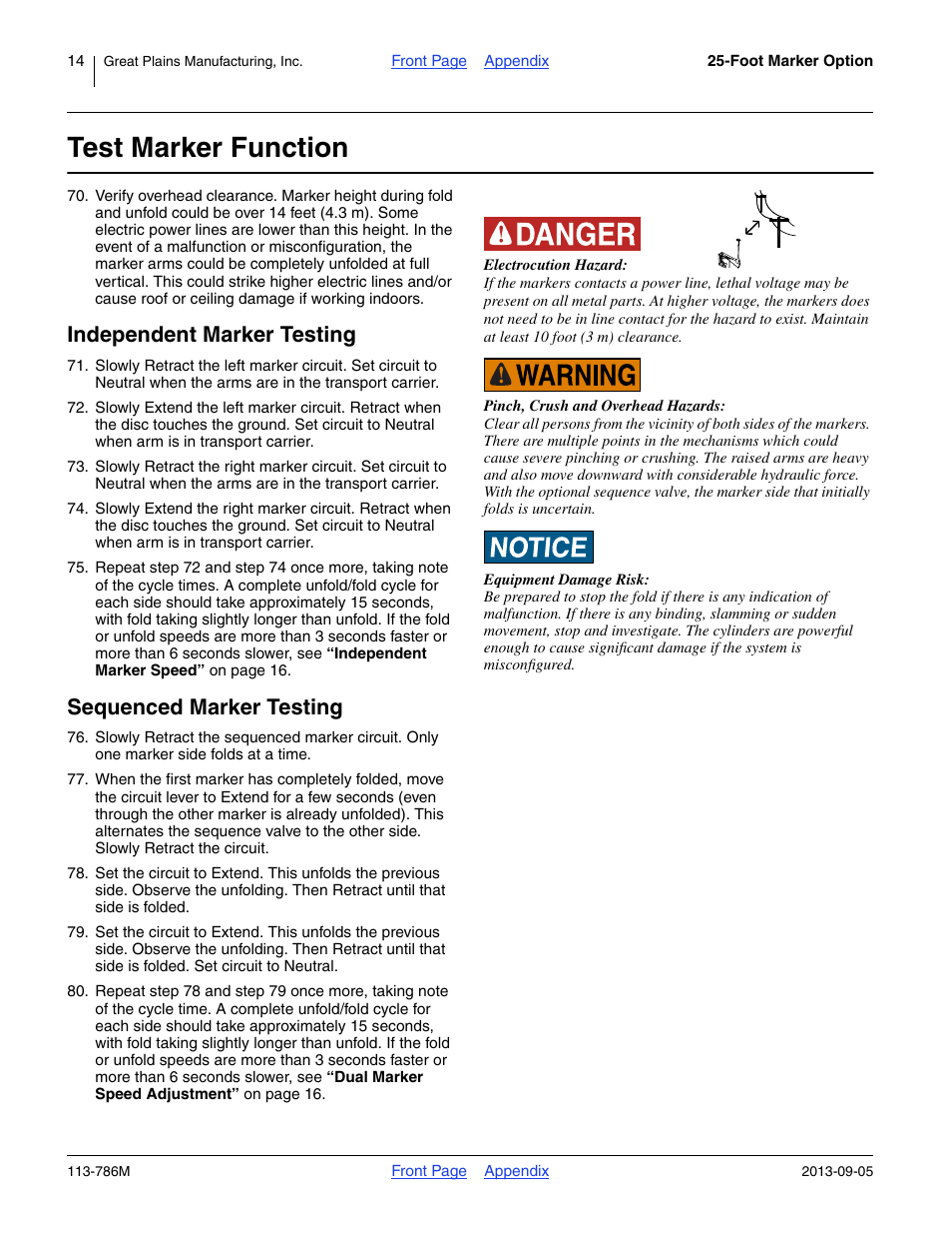 Test marker function, Independent marker testing, Sequenced marker testing | Great Plains 2525P Assembly Instructions User Manual | Page 14 / 20