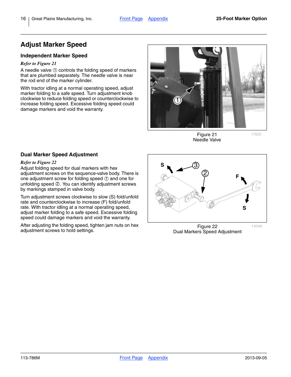 Adjust marker speed, Independent marker speed, Dual marker speed adjustment | Great Plains 2525P Assembly Instructions User Manual | Page 16 / 20