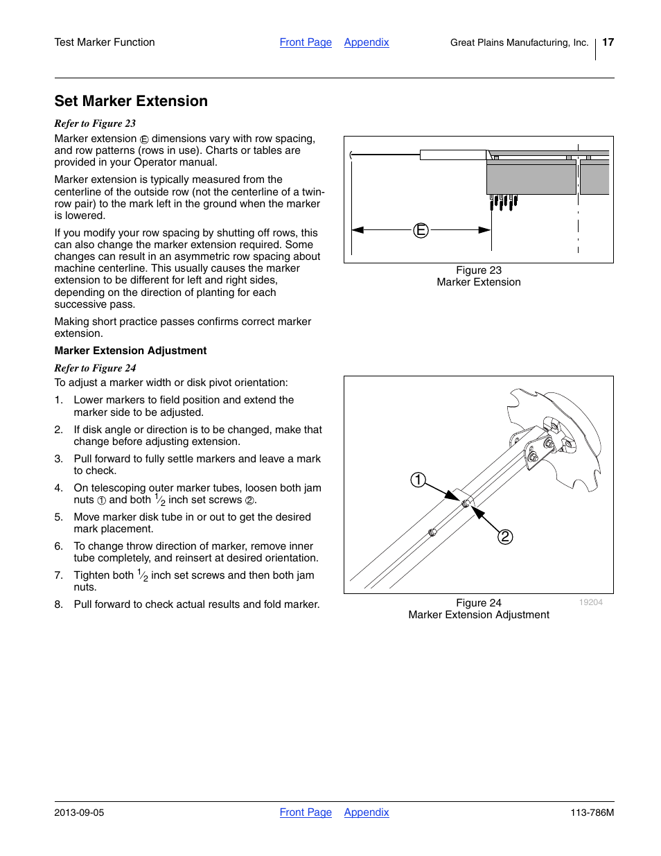 Set marker extension, Marker extension adjustment | Great Plains 2525P Assembly Instructions User Manual | Page 17 / 20