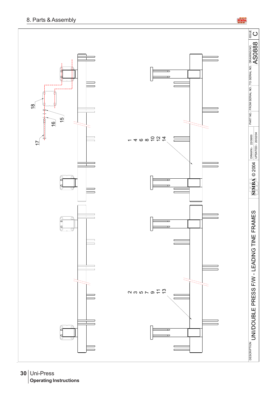 As08 8 8 c, Uni-press, 30 8. parts & assembly | Great Plains Uni-Press Assembly Instructions User Manual | Page 10 / 46