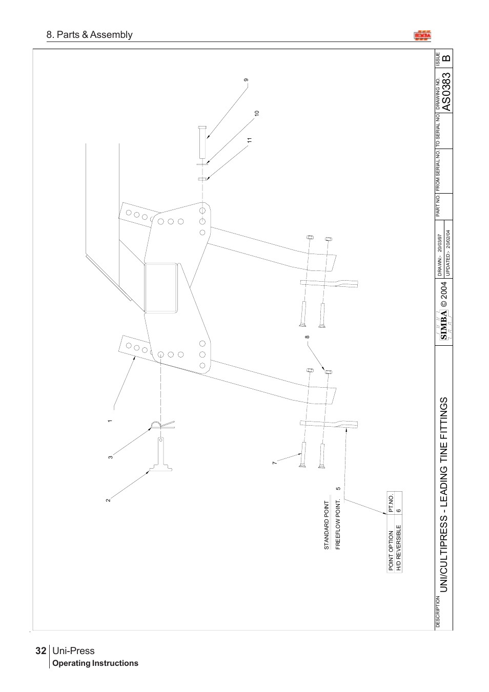 As03 83 b, Uni-press, 32 8. parts & assembly | Operating instructions | Great Plains Uni-Press Assembly Instructions User Manual | Page 12 / 46