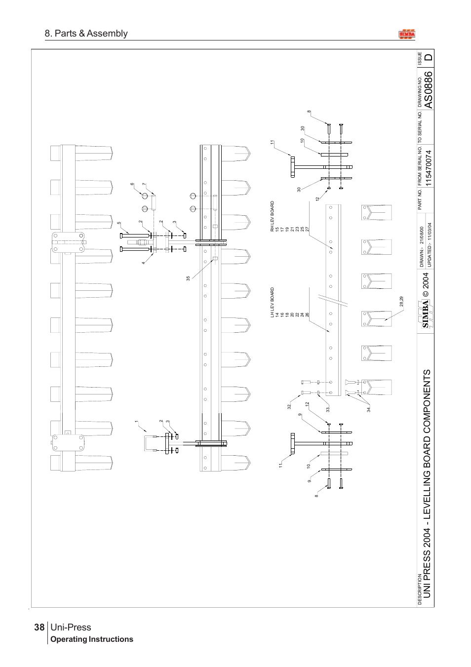 As0 88 6 d, Uni-press, 38 8. parts & assembly | Operating instructions | Great Plains Uni-Press Assembly Instructions User Manual | Page 18 / 46