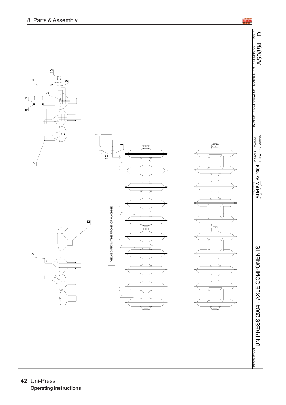 As0 88 4 d, Uni-press, 42 8. parts & assembly | Operating instructions | Great Plains Uni-Press Assembly Instructions User Manual | Page 22 / 46