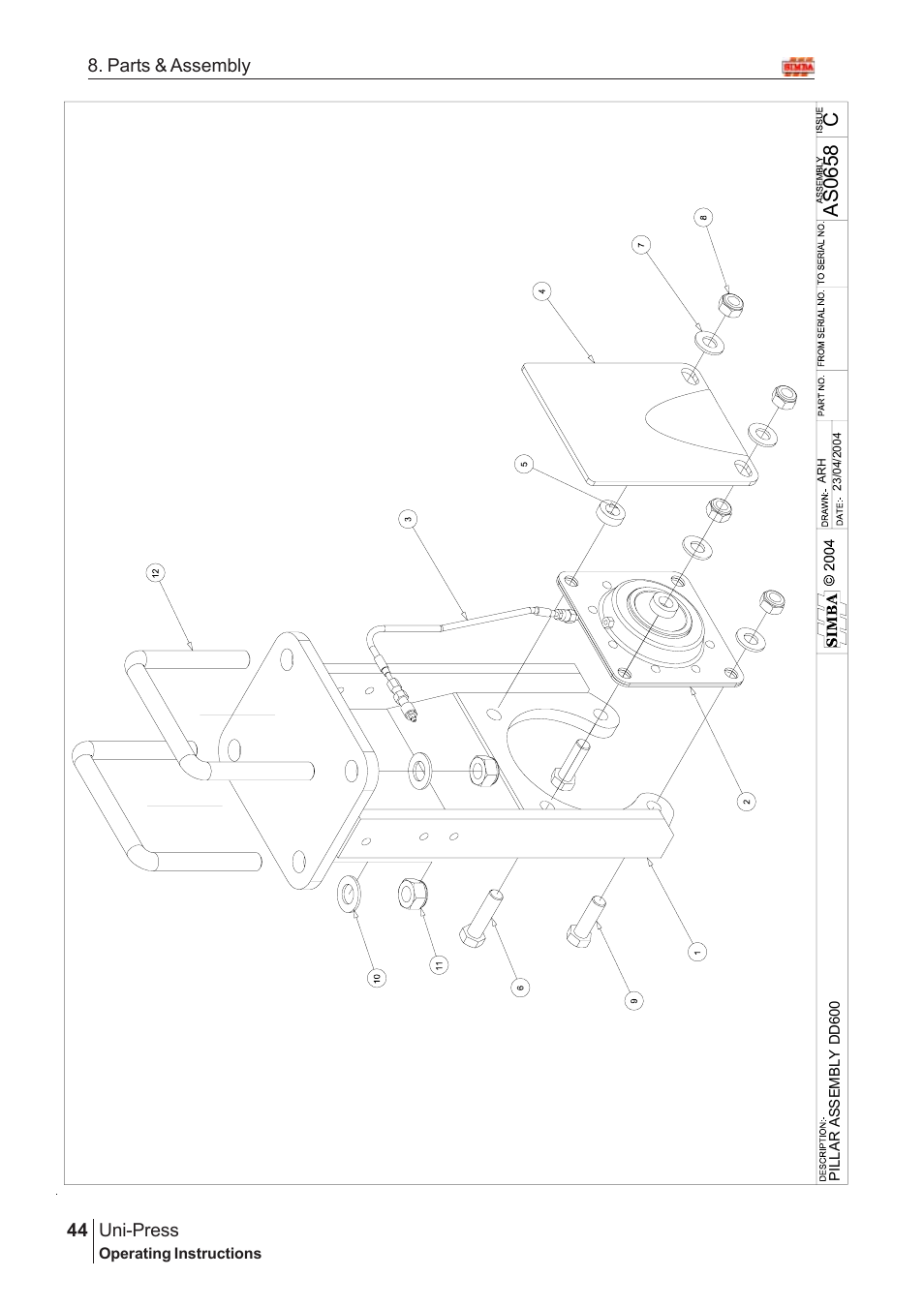 Cas0 65 8, Uni-press, 44 8. parts & assembly | Great Plains Uni-Press Assembly Instructions User Manual | Page 24 / 46