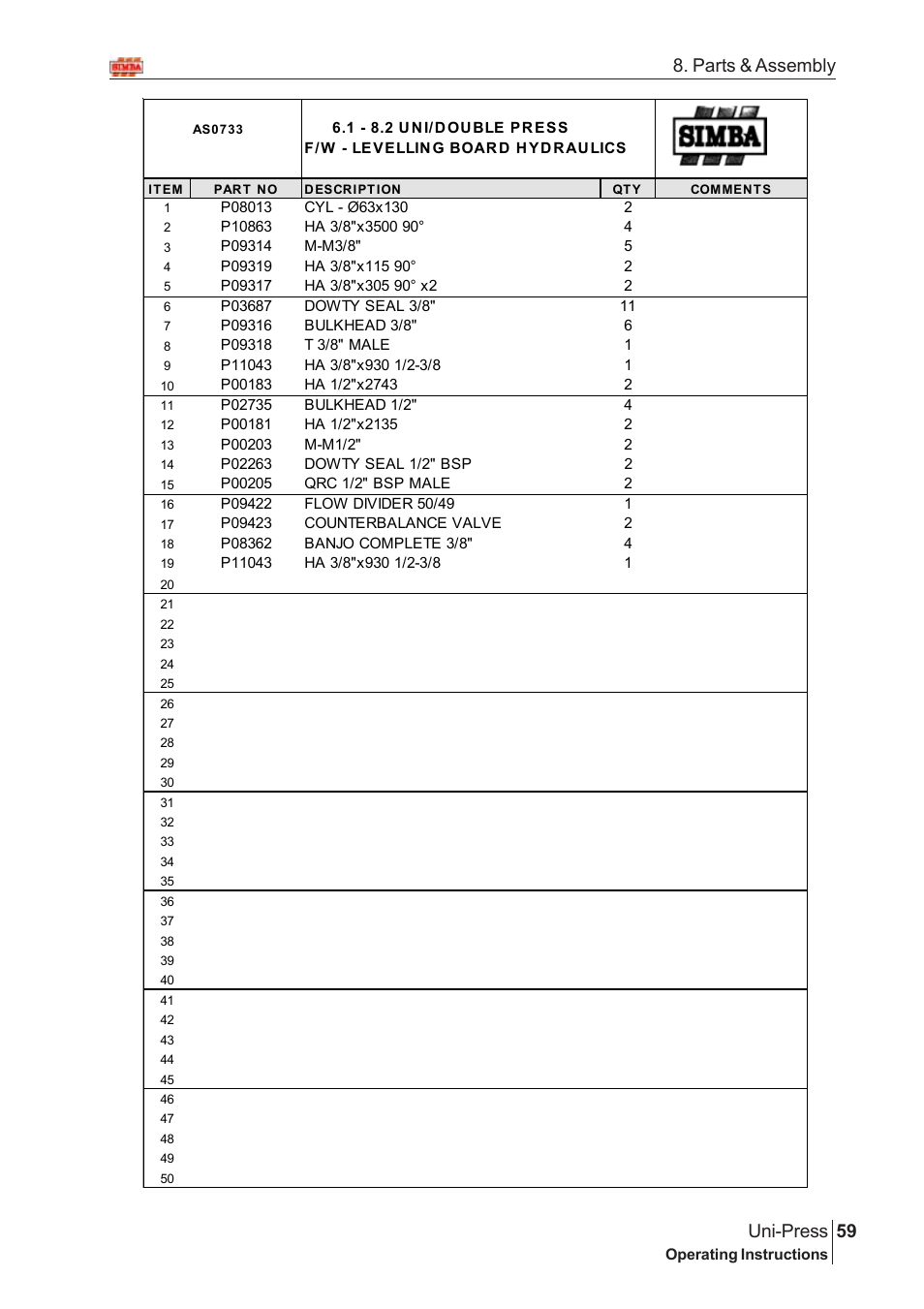 59 uni-press, Parts & assembly | Great Plains Uni-Press Assembly Instructions User Manual | Page 39 / 46