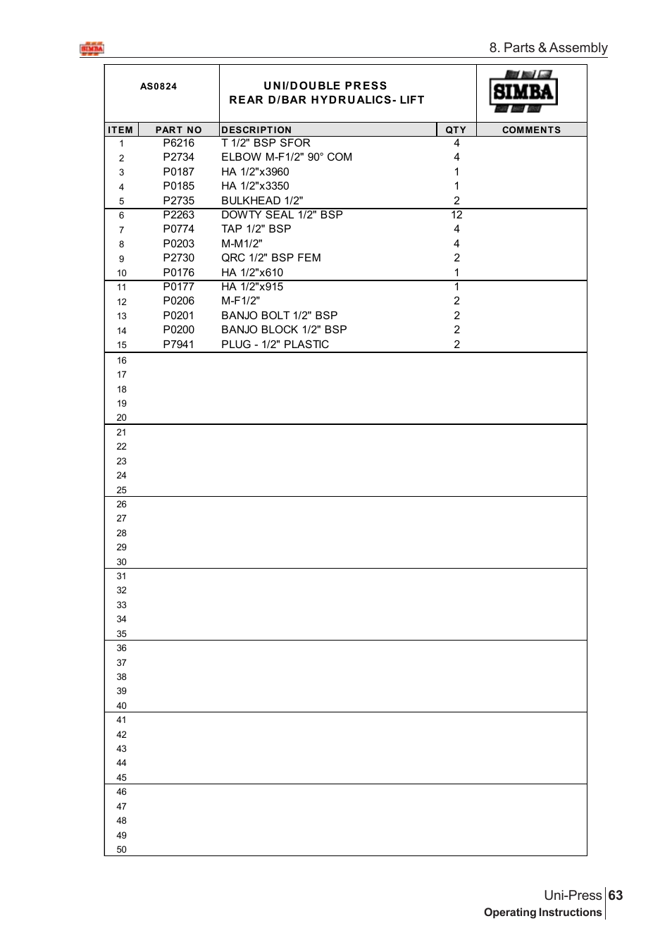 63 uni-press, Parts & assembly | Great Plains Uni-Press Assembly Instructions User Manual | Page 43 / 46
