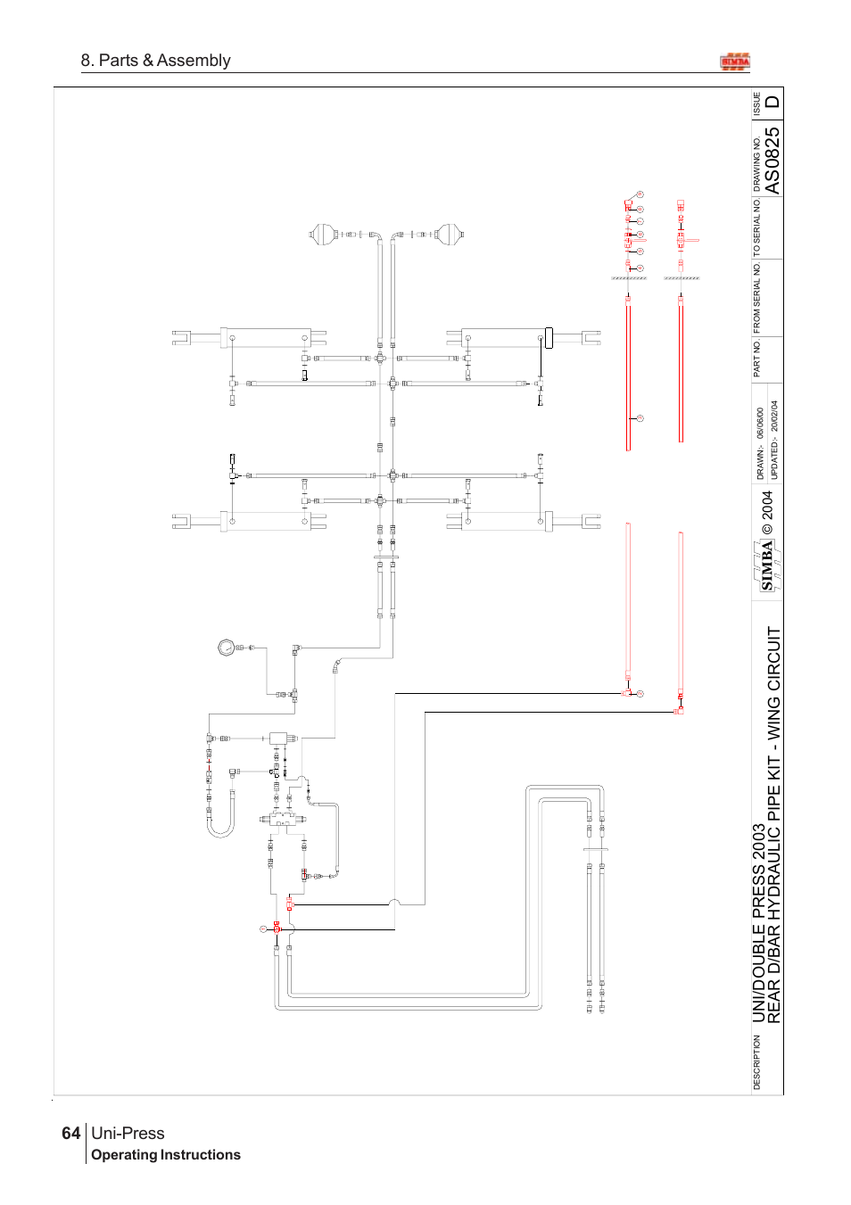 As0 82 5 d, Uni-press, 64 8. parts & assembly | Un i/ do ubl e pres s 2 0 03, Operating instructions | Great Plains Uni-Press Assembly Instructions User Manual | Page 44 / 46
