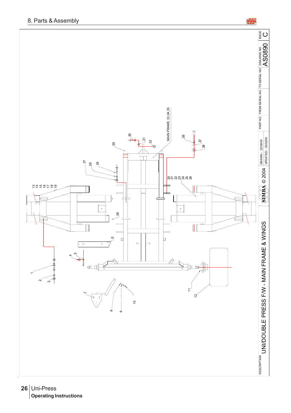 As089 0 c, Uni-press, 26 8. parts & assembly | Operating instructions, Si mb a © 2 004 | Great Plains Uni-Press Assembly Instructions User Manual | Page 6 / 46