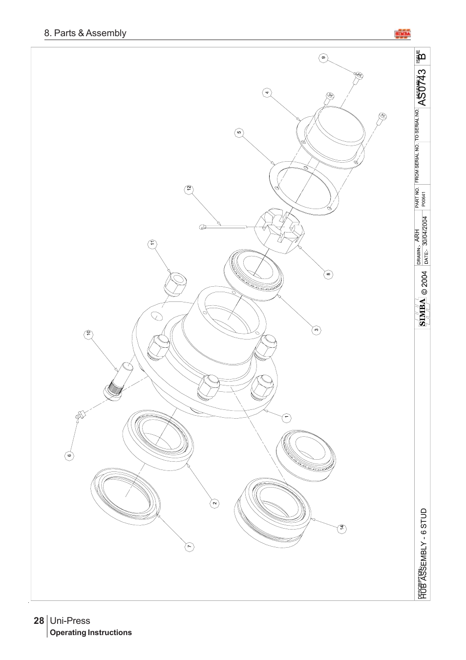 Bas07 43, Uni-press, 28 8. parts & assembly | Great Plains Uni-Press Assembly Instructions User Manual | Page 8 / 46