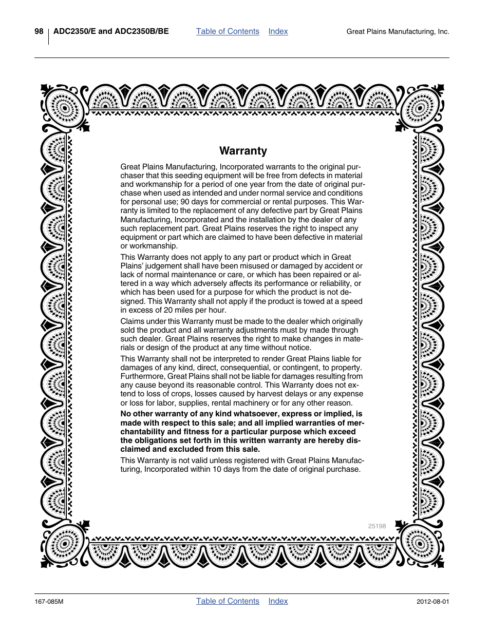 Warranty | Great Plains ADC2350BE Operator Manual User Manual | Page 102 / 108