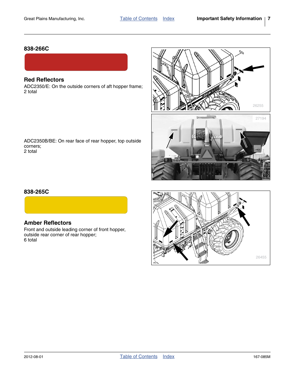 266c red reflectors, 265c amber reflectors | Great Plains ADC2350BE Operator Manual User Manual | Page 11 / 108