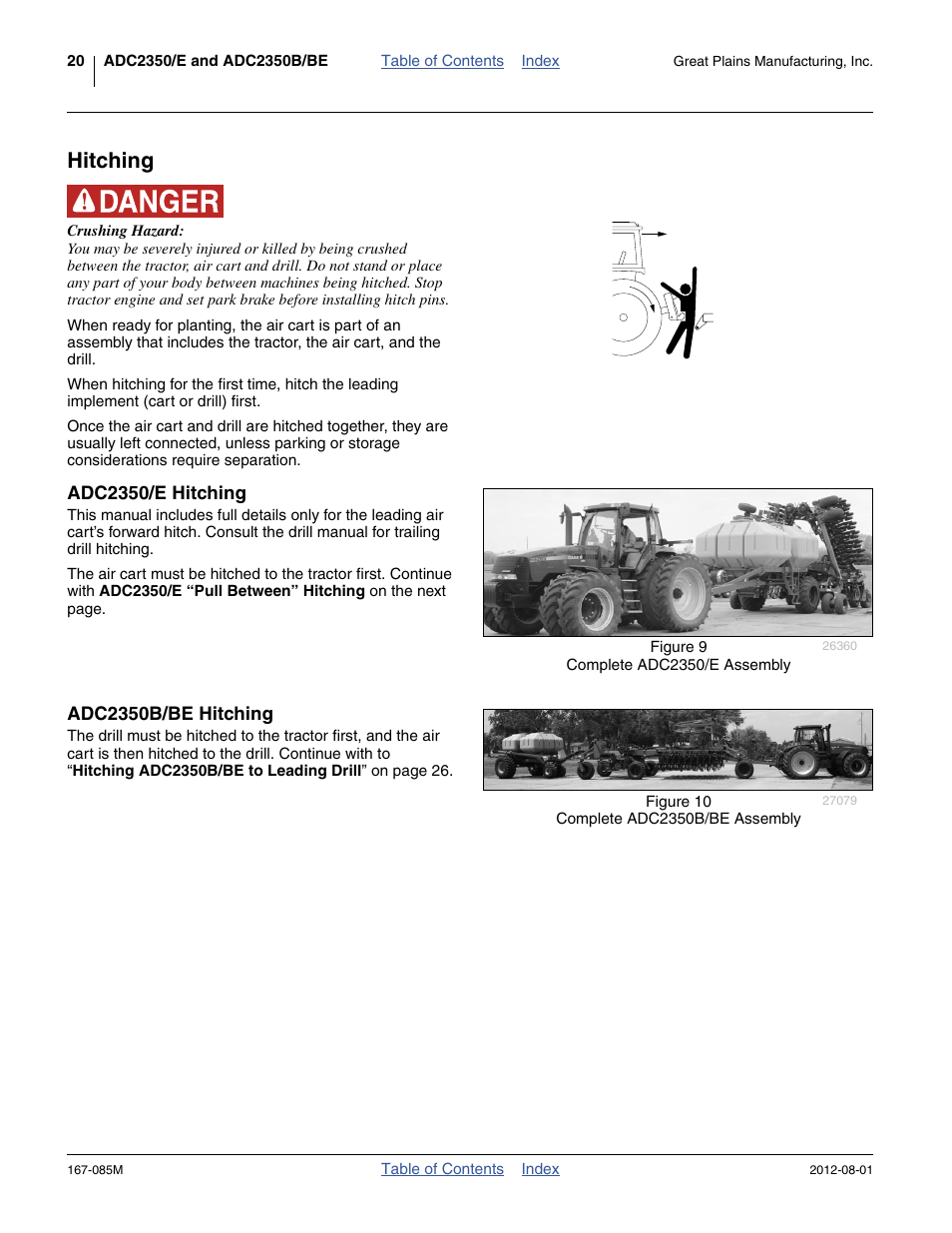 Hitching, Adc2350/e hitching, Adc2350b/be hitching | Adc2350/e hitching adc2350b/be hitching | Great Plains ADC2350BE Operator Manual User Manual | Page 24 / 108