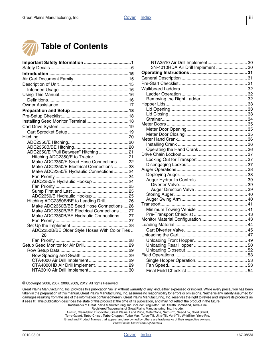 Great Plains ADC2350BE Operator Manual User Manual | Page 3 / 108