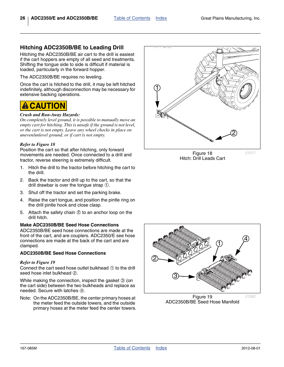 Hitching adc2350b/be to leading drill, Make adc2350b/be seed hose connections | Great Plains ADC2350BE Operator Manual User Manual | Page 30 / 108