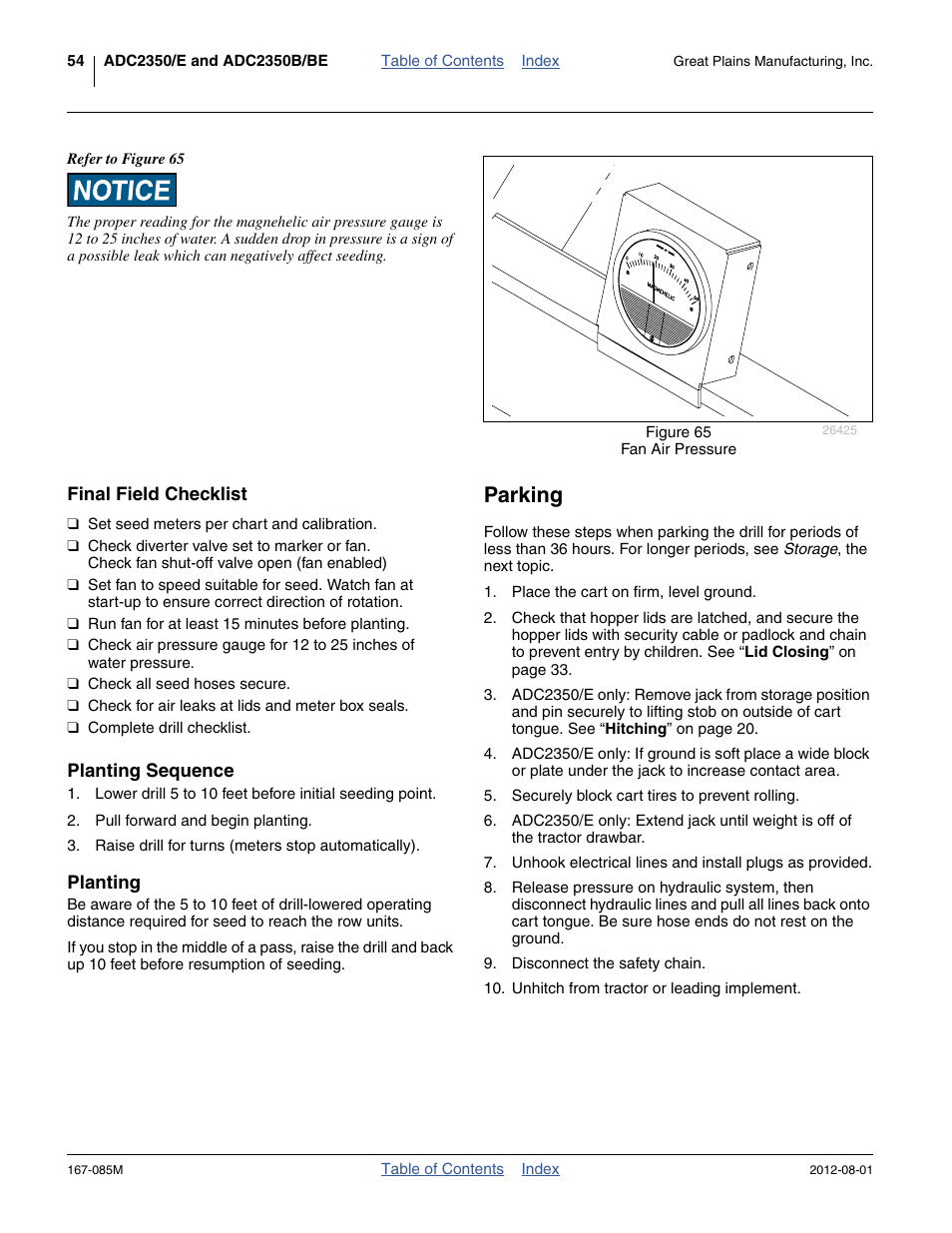 Final field checklist, Planting sequence, Planting | Parking, Planting sequence planting | Great Plains ADC2350BE Operator Manual User Manual | Page 58 / 108