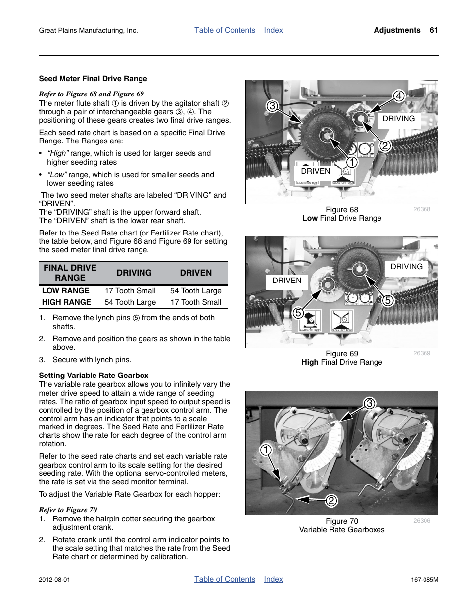 Seed meter final drive range, Low range, High range | Setting variable rate gearbox | Great Plains ADC2350BE Operator Manual User Manual | Page 65 / 108