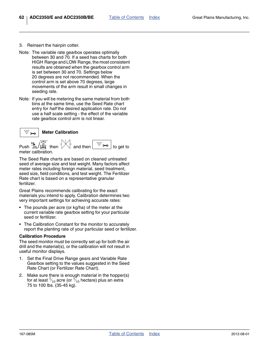 Meter calibration, Calibration procedure, Meter calibration calibration procedure | Great Plains ADC2350BE Operator Manual User Manual | Page 66 / 108