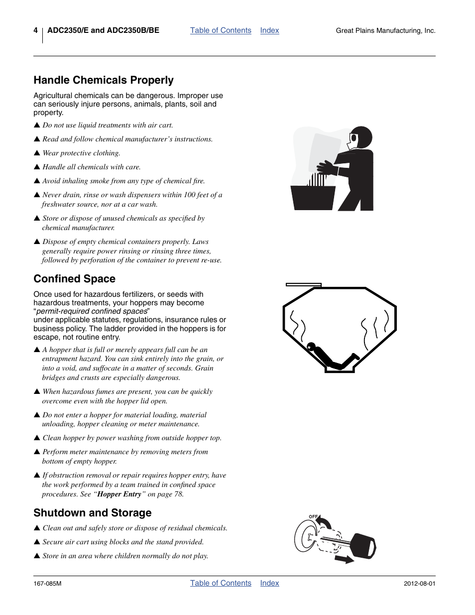 Handle chemicals properly, Confined space, Shutdown and storage | Great Plains ADC2350BE Operator Manual User Manual | Page 8 / 108