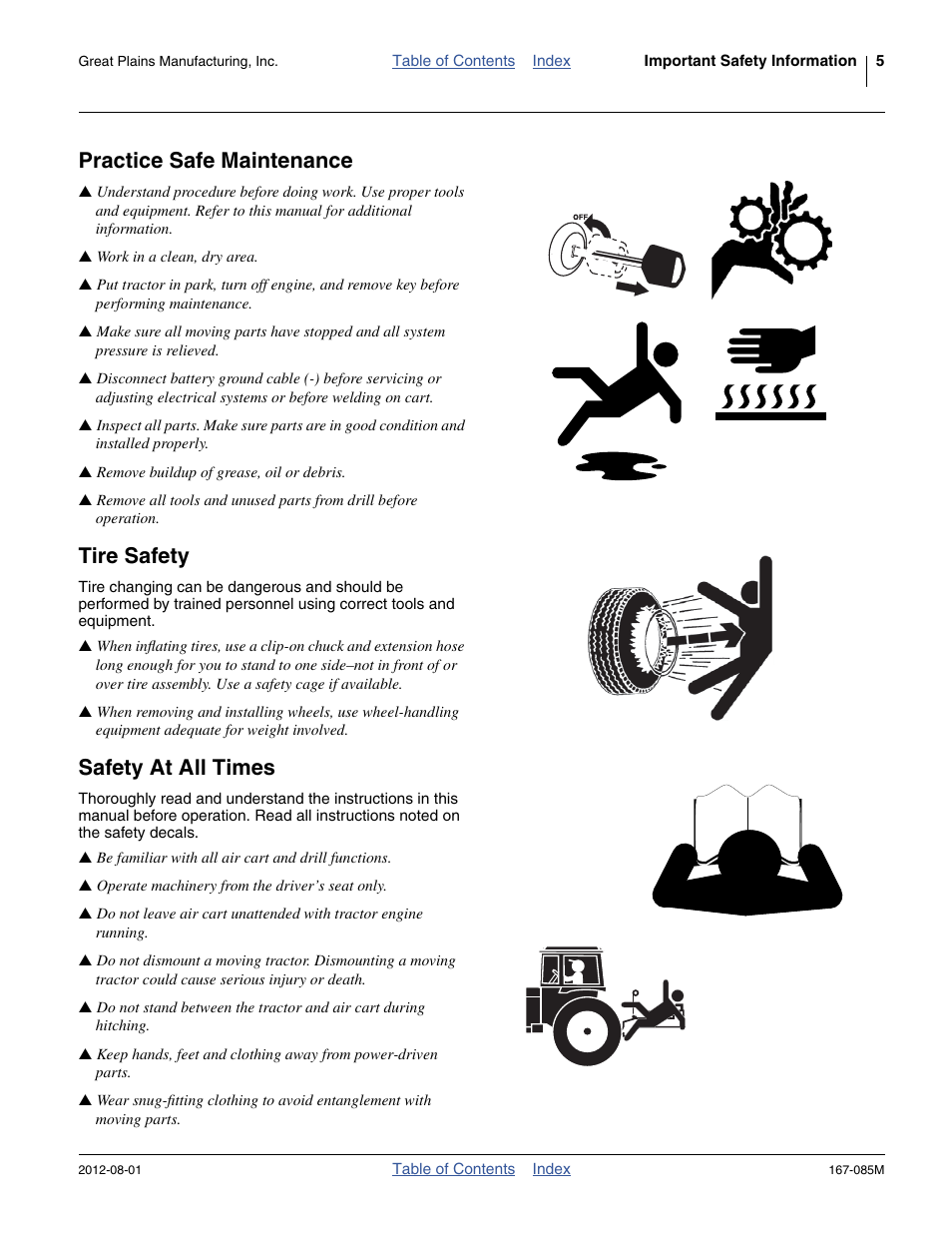 Practice safe maintenance, Tire safety, Safety at all times | Great Plains ADC2350BE Operator Manual User Manual | Page 9 / 108