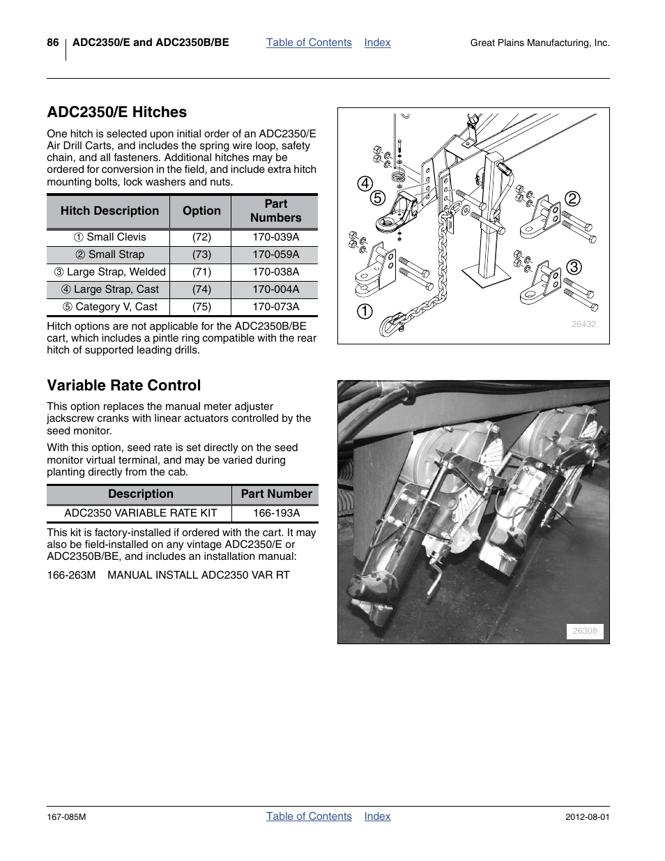Adc2350/e hitches, Variable rate control, Uctions in the 166-263m installation and | Great Plains ADC2350BE Operator Manual User Manual | Page 90 / 108