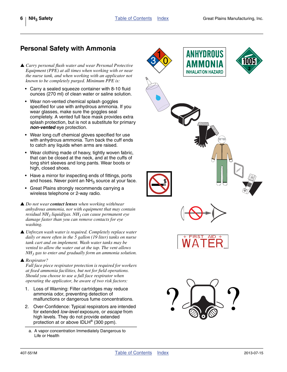 Personal safety with ammonia | Great Plains NH3 Safety User Manual | Page 10 / 50