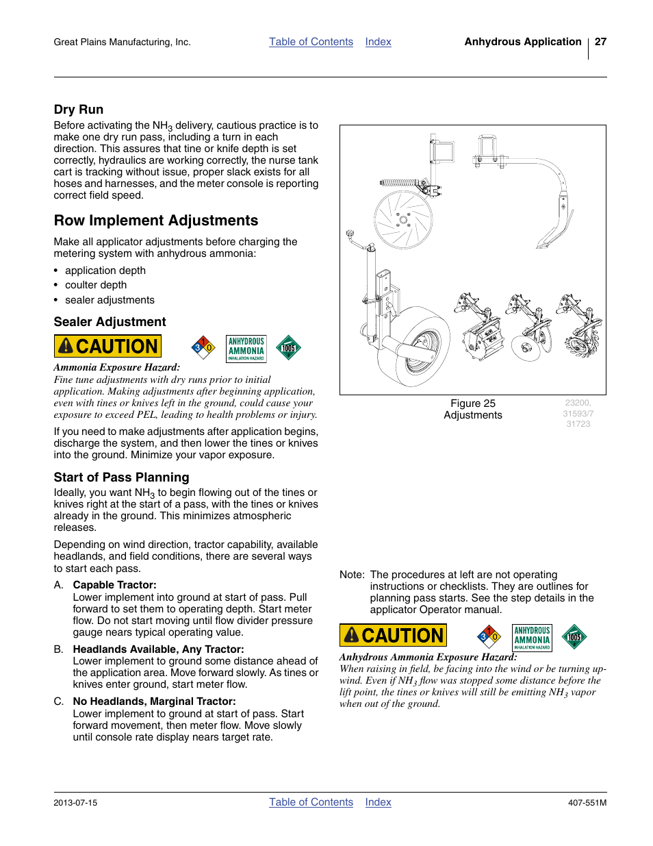 Dry run, Row implement adjustments, Sealer adjustment | Start of pass planning, Sealer adjustment start of pass planning | Great Plains NH3 Safety User Manual | Page 31 / 50