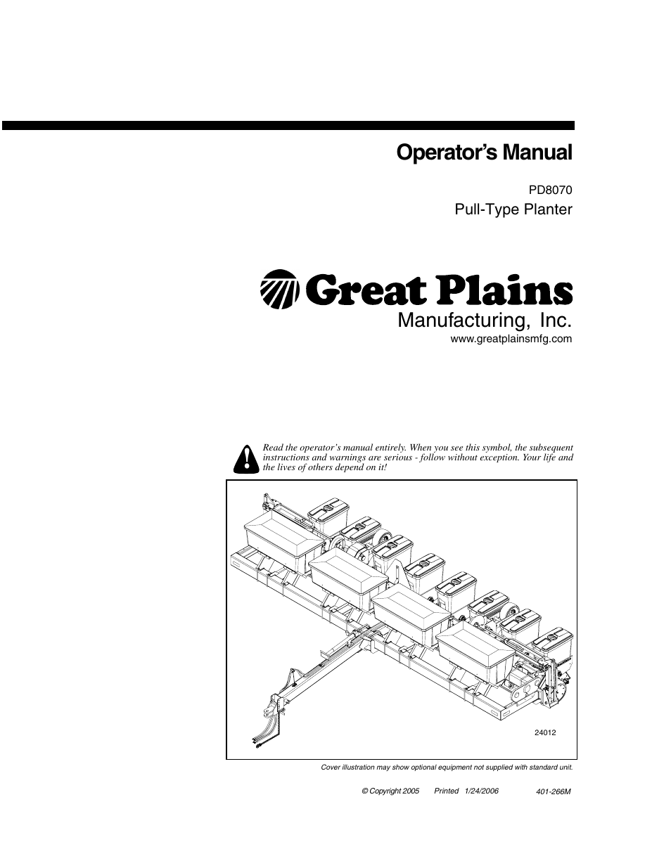 Great Plains PD8070 Operator Manual User Manual | 57 pages