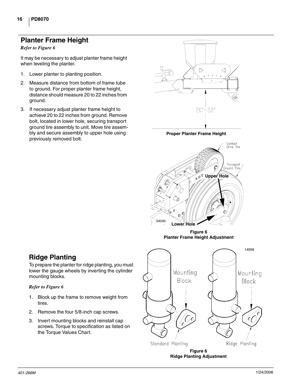 Ridge planting, Planter frame height | Great Plains PD8070 Operator Manual User Manual | Page 18 / 57