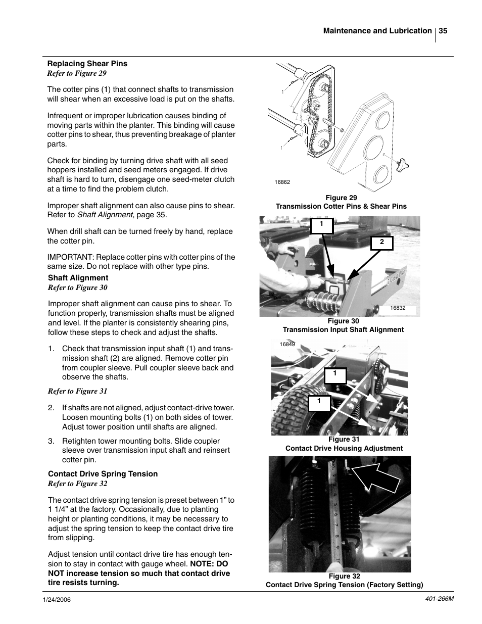 Replacing shear pins, Shaft alignment, Contact drive spring tension | Great Plains PD8070 Operator Manual User Manual | Page 37 / 57