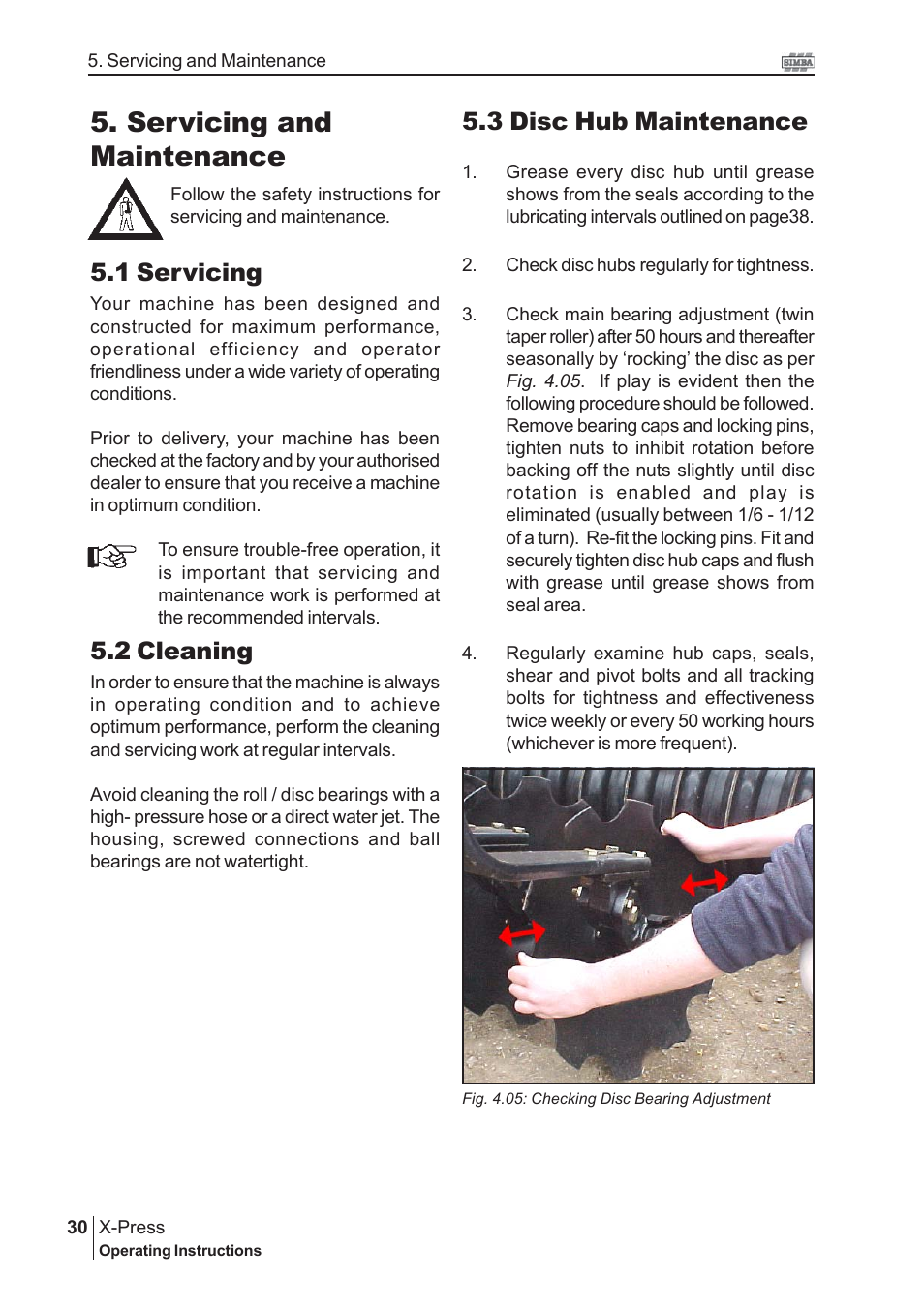 Servicing and maintenance, 1 servicing, 2 cleaning | 3 disc hub maintenance | Great Plains P13529 User Manual | Page 30 / 38