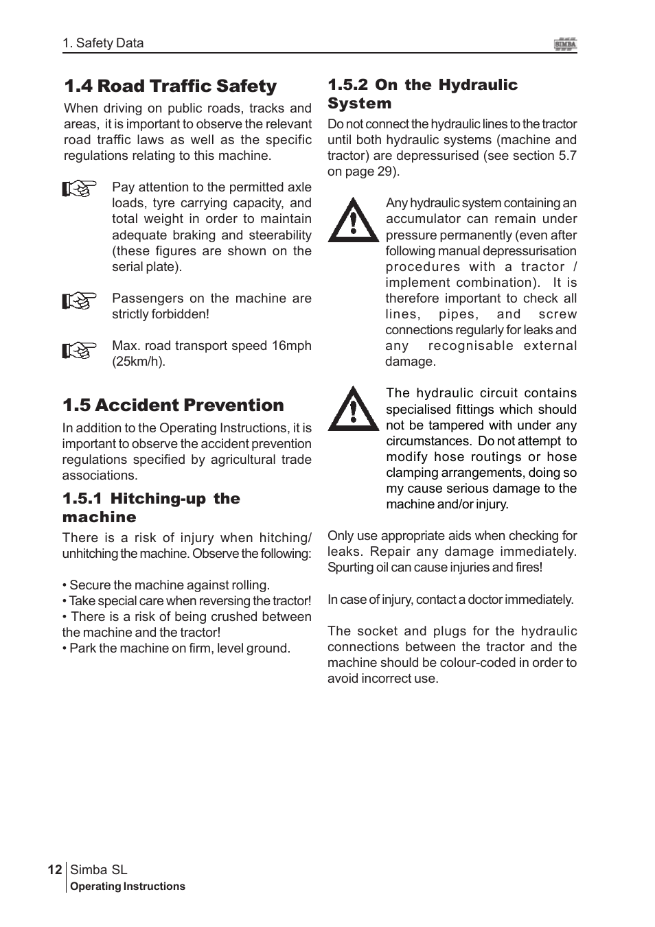 5 accident prevention, 4 road traffic safety | Great Plains P14889 Serial No 18007975 User Manual | Page 12 / 34