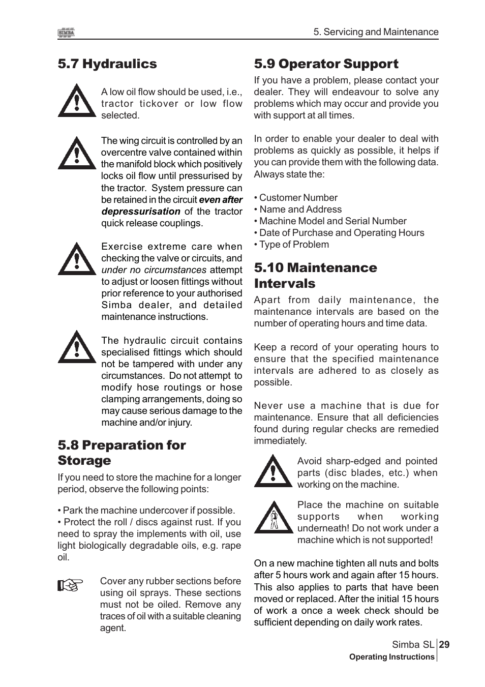 7 hydraulics, 9 operator support, 8 preparation for storage | 10 maintenance intervals | Great Plains P14889 Serial No 18007975 User Manual | Page 29 / 34