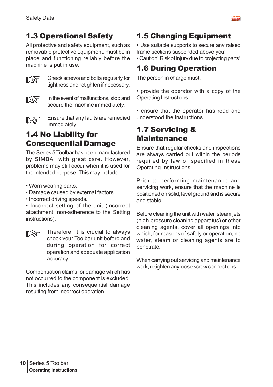 5 changing equipment, 6 during operation, 7 servicing & maintenance | 3 operational safety, 4 no liability for consequential damage | Great Plains P14222 User Manual | Page 10 / 34