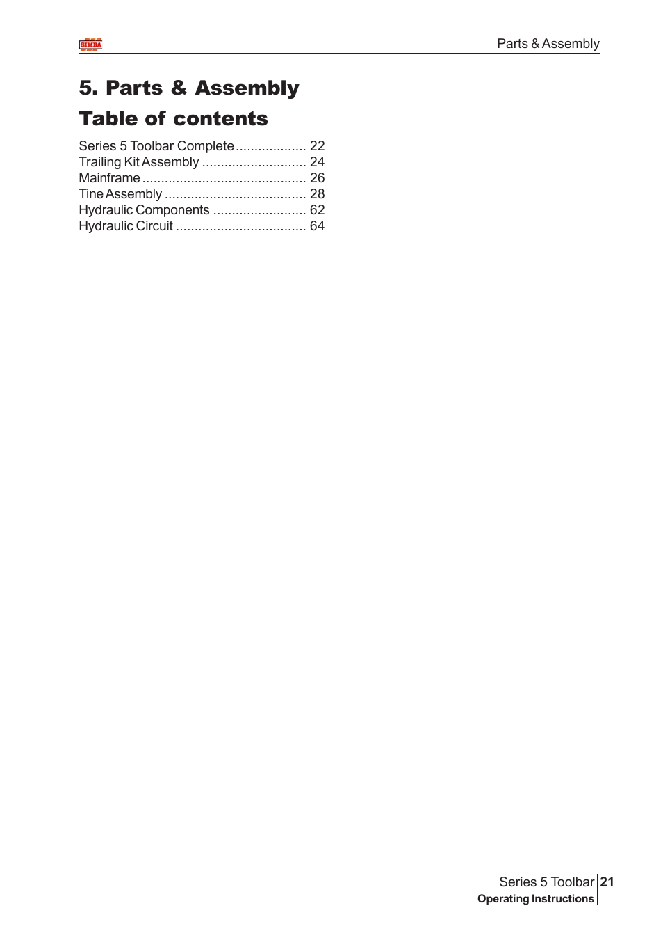 Parts & assembly table of contents | Great Plains P14222 User Manual | Page 21 / 34