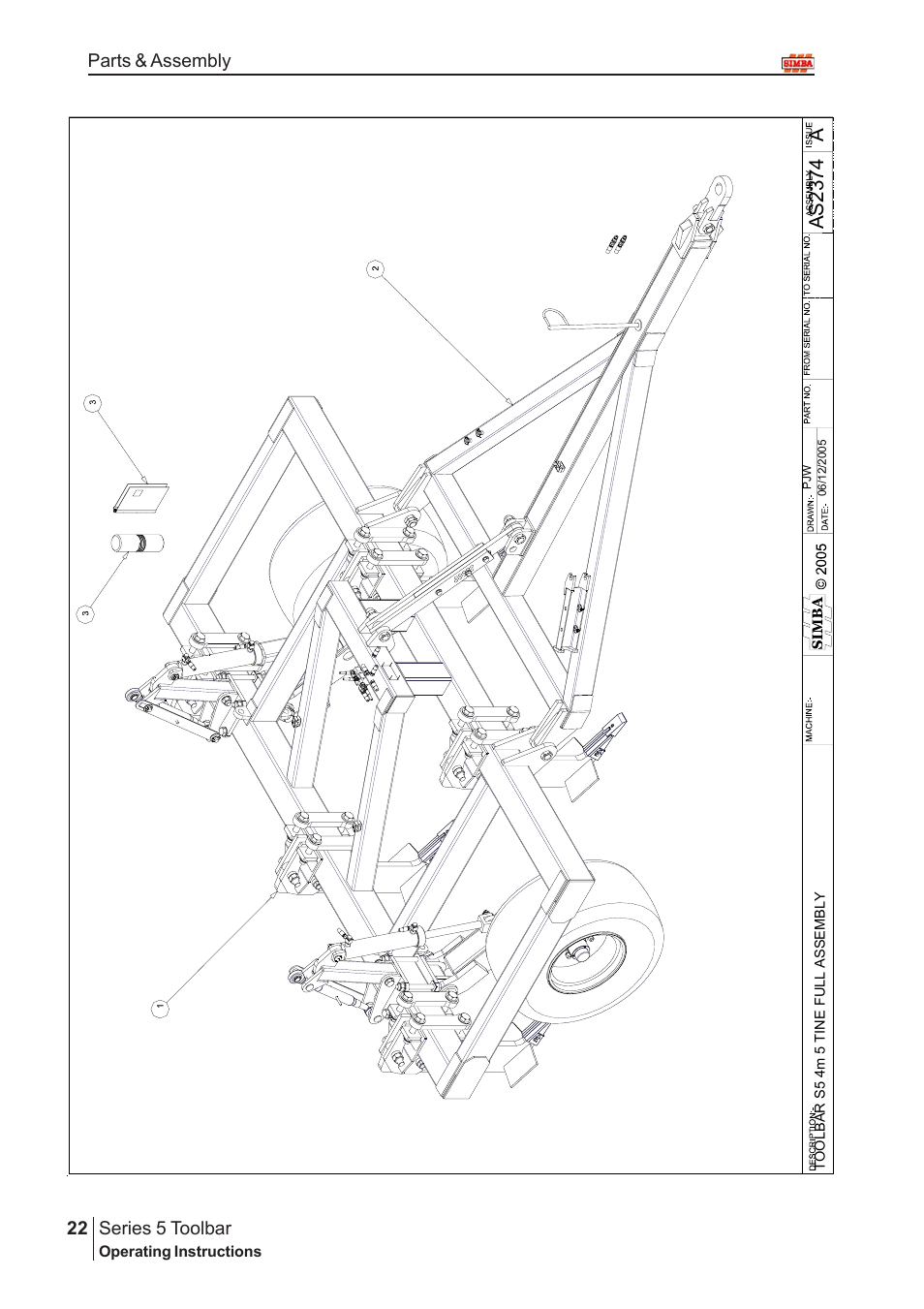 Aas2 374, Series 5 toolbar, Parts & assembly | Great Plains P14222 User Manual | Page 22 / 34