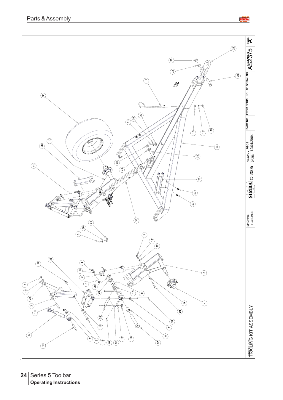 Aas2 375, Series 5 toolbar, Parts & assembly | Great Plains P14222 User Manual | Page 24 / 34