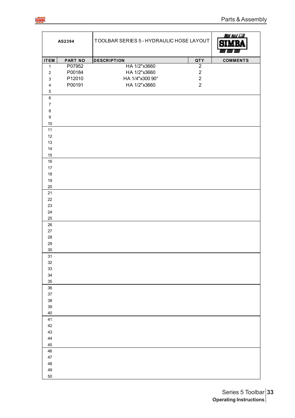 33 series 5 toolbar, Parts & assembly | Great Plains P14222 User Manual | Page 33 / 34