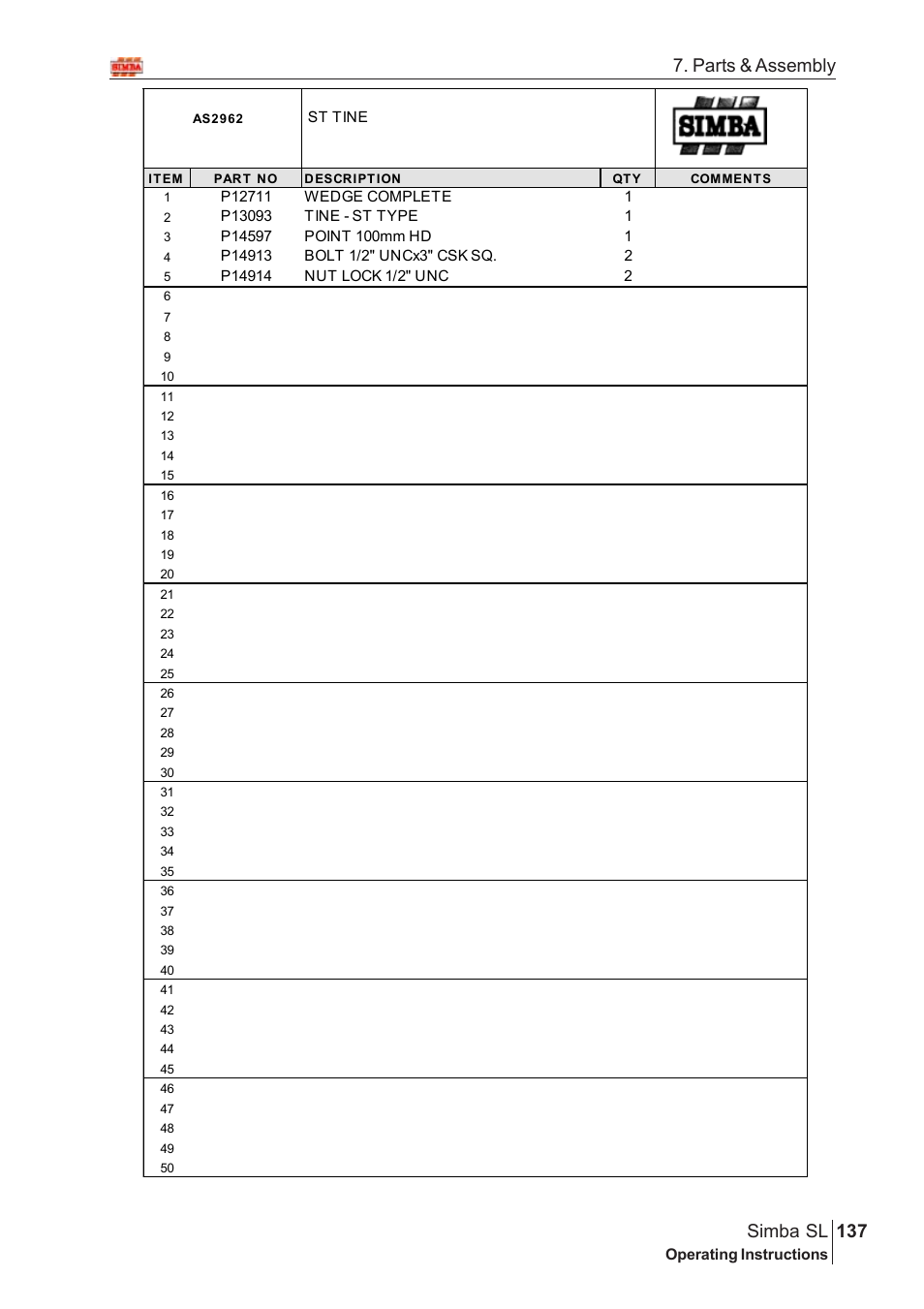 Parts & assembly 137 simba sl | Great Plains Simba SL 2008 Assembly Instructions User Manual | Page 103 / 156