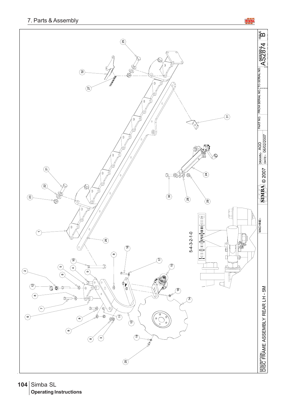 Bas 2874, Parts & assembly simba sl | Great Plains Simba SL 2008 Assembly Instructions User Manual | Page 70 / 156