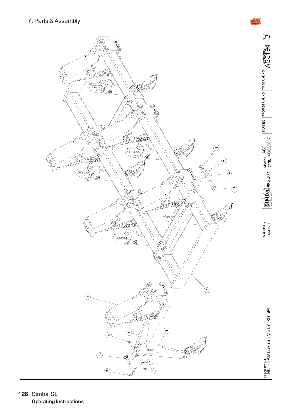 Bas 3194, Parts & assembly simba sl | Great Plains Simba SL 2008 Assembly Instructions User Manual | Page 92 / 156