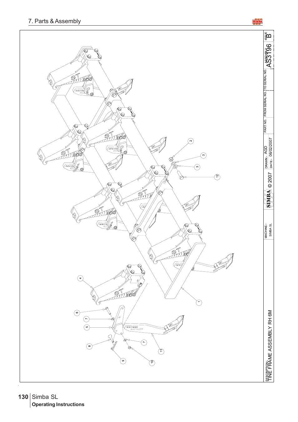Bas3 196, Parts & assembly simba sl | Great Plains Simba SL 2008 Assembly Instructions User Manual | Page 96 / 156