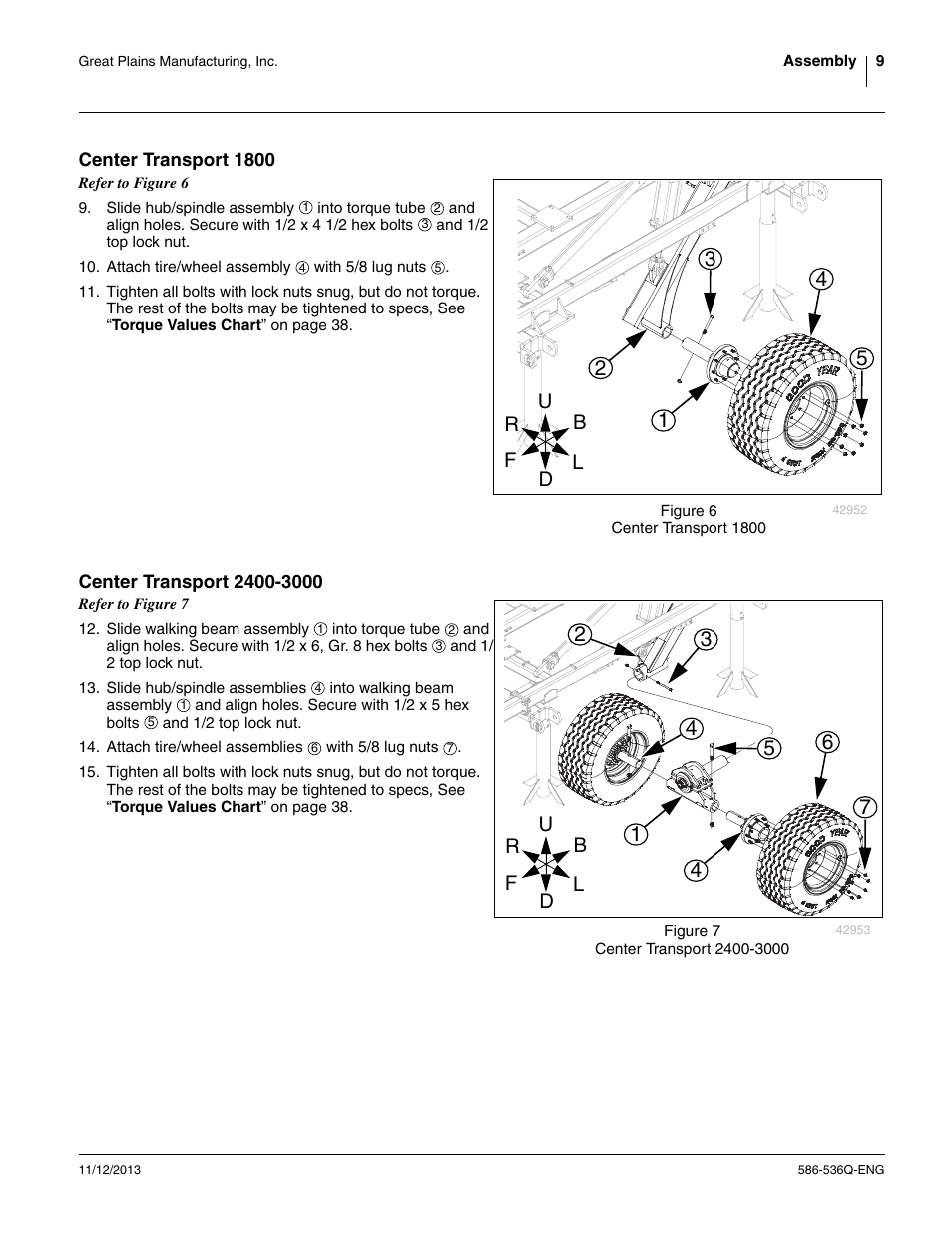 Center transport 1800, Center transport 2400-3000, Center transport 1800 center transport 2400-3000 | Great Plains 3000TM Assembly Manual User Manual | Page 13 / 64